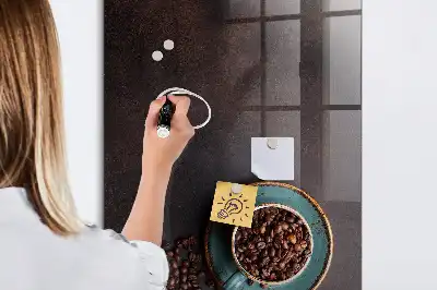 Decoratief glazen memobord met afbeelding van koffiebonen, beschrijfbaar en magnetisch