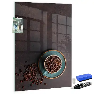 Decoratief glazen memobord met afbeelding van koffiebonen, beschrijfbaar en magnetisch