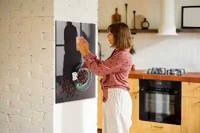 Decoratief glazen memobord met afbeelding van koffiebonen, beschrijfbaar en magnetisch
