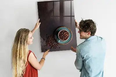 Decoratief glazen memobord met afbeelding van koffiebonen, beschrijfbaar en magnetisch