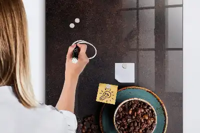 Decoratief glazen memobord met afbeelding van koffiebonen, beschrijfbaar en magnetisch