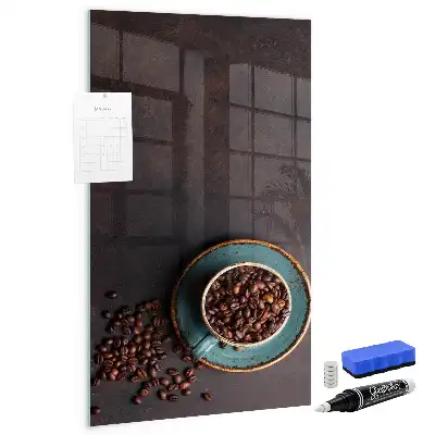 Decoratief glazen memobord met afbeelding van koffiebonen, beschrijfbaar en magnetisch