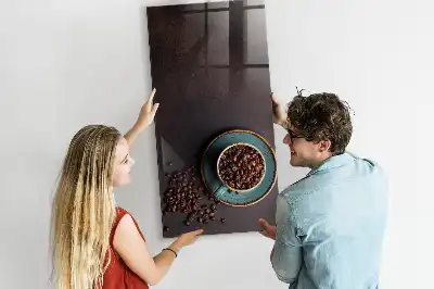Decoratief glazen memobord met afbeelding van koffiebonen, beschrijfbaar en magnetisch