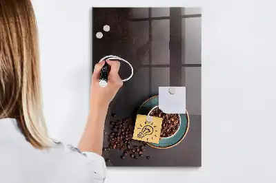 Decoratief glazen memobord met afbeelding van koffiebonen, beschrijfbaar en magnetisch