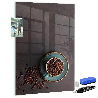 Decoratief glazen memobord met afbeelding van koffiebonen, beschrijfbaar en magnetisch