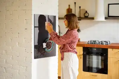 Decoratief glazen memobord met afbeelding van koffiebonen, beschrijfbaar en magnetisch