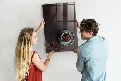 Decoratief glazen memobord met afbeelding van koffiebonen, beschrijfbaar en magnetisch