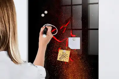 Magnetisch en uitwisbaar glazen wandbord met print van hete pepers