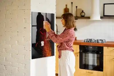 Magnetisch en uitwisbaar glazen wandbord met print van hete pepers