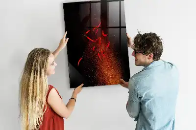 Magnetisch en uitwisbaar glazen wandbord met print van hete pepers