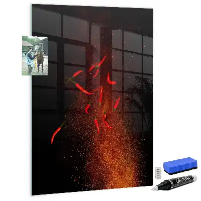 Magnetisch en uitwisbaar glazen wandbord met print van hete pepers