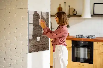 Decoratief glazen wandbord beschrijfbaar en magnetisch in de kleur nieuw hout