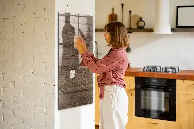 Decoratief glazen wandbord beschrijfbaar en magnetisch in de kleur nieuw hout