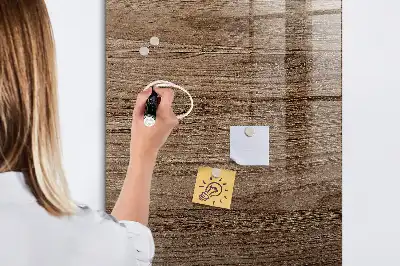 Decoratief glazen wandbord beschrijfbaar en magnetisch in de kleur nieuw hout