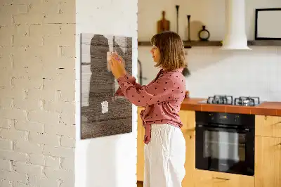 Decoratief glazen wandbord beschrijfbaar en magnetisch in de kleur nieuw hout