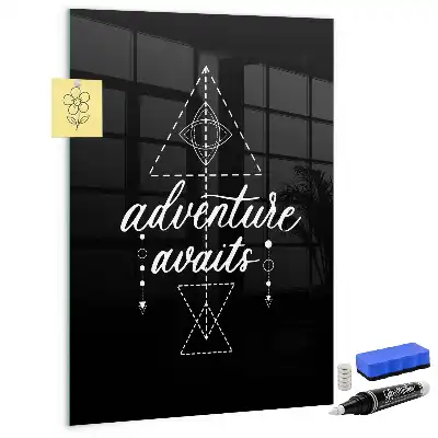 Decoratief glazen wandbord beschrijfbaar en magnetisch ontwerp Avontuur