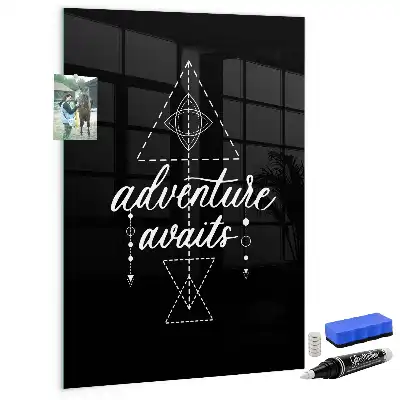 Decoratief glazen wandbord beschrijfbaar en magnetisch ontwerp Avontuur