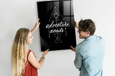 Decoratief glazen wandbord beschrijfbaar en magnetisch ontwerp Avontuur