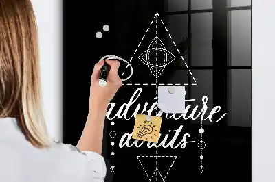 Decoratief glazen wandbord beschrijfbaar en magnetisch ontwerp Avontuur
