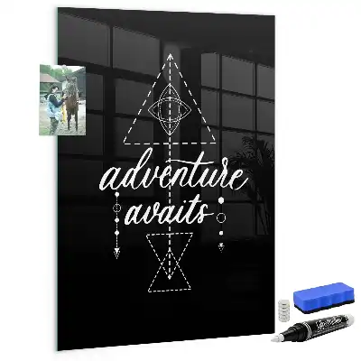 Decoratief glazen wandbord beschrijfbaar en magnetisch ontwerp Avontuur