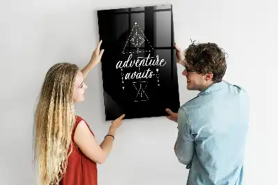 Decoratief glazen wandbord beschrijfbaar en magnetisch ontwerp Avontuur