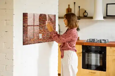 Glazen memobord met print inclusief neodymium magneten oude bakstenen muur