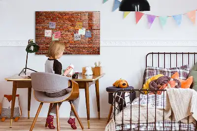 Glazen memobord met print inclusief neodymium magneten oude bakstenen muur