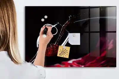 Glazen memobord met print met wijn-motief inclusief neodymium magneten