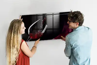 Glazen memobord met print met wijn-motief inclusief neodymium magneten