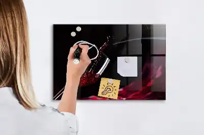 Glazen memobord met print met wijn-motief inclusief neodymium magneten