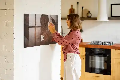 Magnetisch planbord van bedrukt glas met print van oud hout