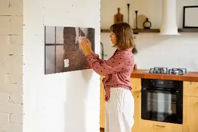 Magnetisch planbord van bedrukt glas met print van oud hout