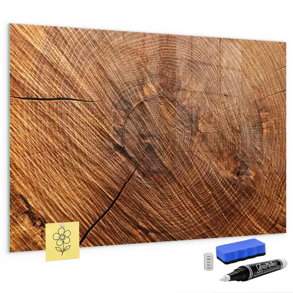 Glazen memobord met print inclusief neodymium magneten decoratieve uitvoering in houtoptiek