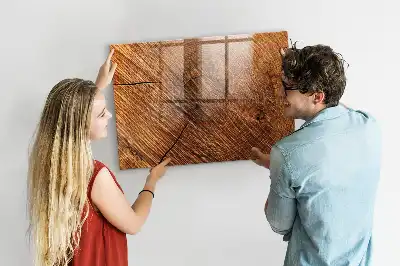 Glazen memobord met print inclusief neodymium magneten decoratieve uitvoering in houtoptiek