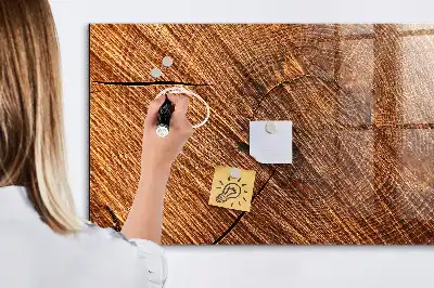 Glazen memobord met print inclusief neodymium magneten decoratieve uitvoering in houtoptiek