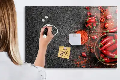 Glazen memobord met rode paprika's print inclusief neodymium magneten