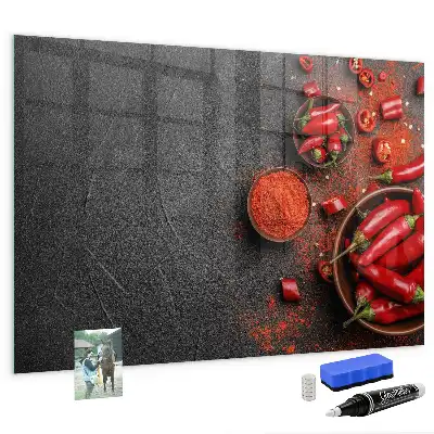 Glazen memobord met rode paprika's print inclusief neodymium magneten