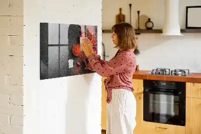 Glazen memobord met rode paprika's print inclusief neodymium magneten