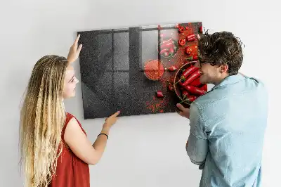 Glazen memobord met rode paprika's print inclusief neodymium magneten