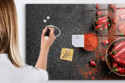 Glazen memobord met rode paprika's print inclusief neodymium magneten