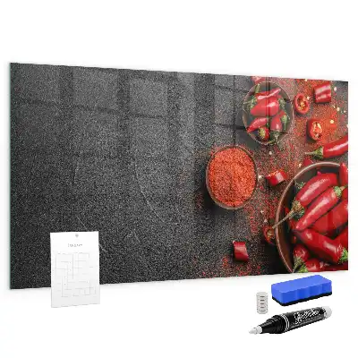 Glazen memobord met rode paprika's print inclusief neodymium magneten