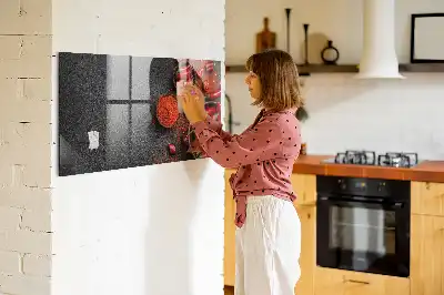 Glazen memobord met rode paprika's print inclusief neodymium magneten