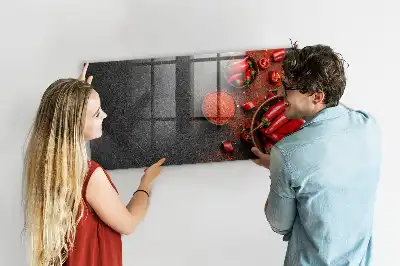 Glazen memobord met rode paprika's print inclusief neodymium magneten