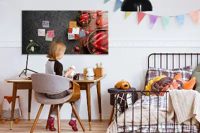 Glazen memobord met rode paprika's print inclusief neodymium magneten