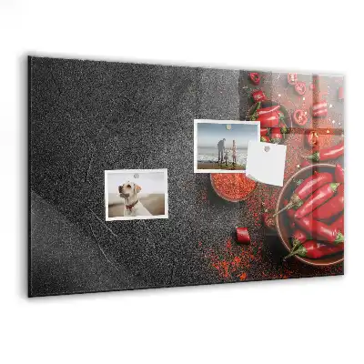 Glazen memobord met rode paprika's print inclusief neodymium magneten