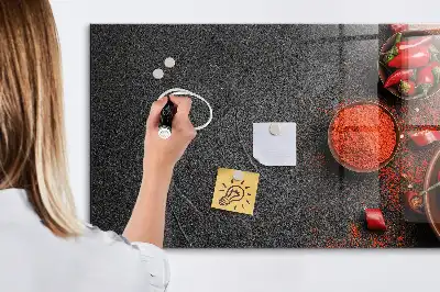 Glazen memobord met rode paprika's print inclusief neodymium magneten