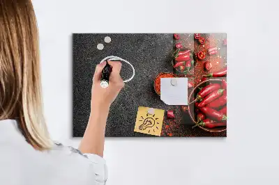 Glazen memobord met rode paprika's print inclusief neodymium magneten