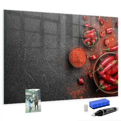 Glazen memobord met rode paprika's print inclusief neodymium magneten