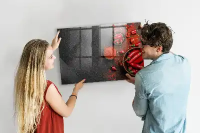 Glazen memobord met rode paprika's print inclusief neodymium magneten