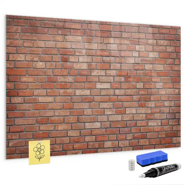 Glazen memobord met print inclusief neodymium magneten met bakstenen muur dessin